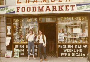 © Karin Daan Chamber's Foodmarket in Newport, famous for their ice cream. Hank Kune and Peti Buchel on their way to Polranny with the bus who always stopped here.